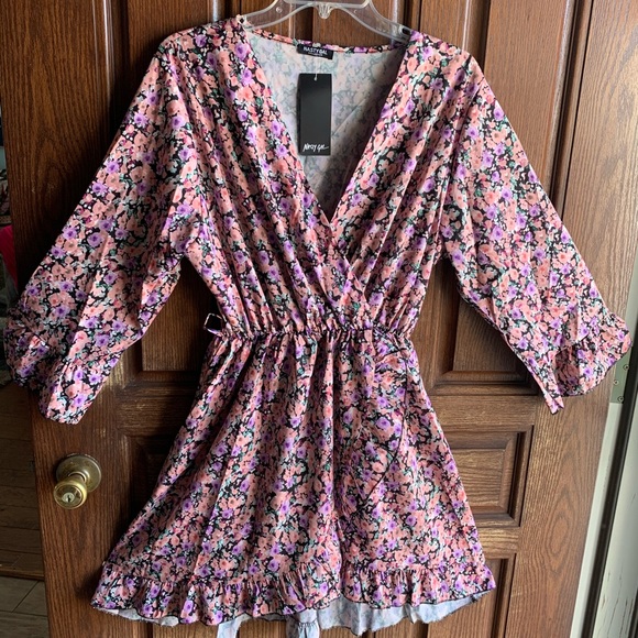Nasty Gal Dresses & Skirts - NWT Nasty Gal pink floral frilly faux wrap dress